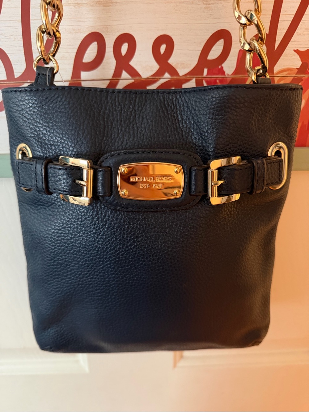 Michael Kors Navy Pebbled Leather Crossbody with Gold Hardware
